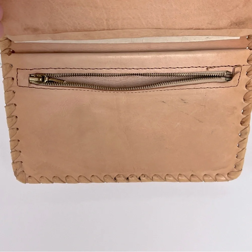 Vintage Tan Leather Bi-Fold Wallet with Embossed Deer; Grandpa,